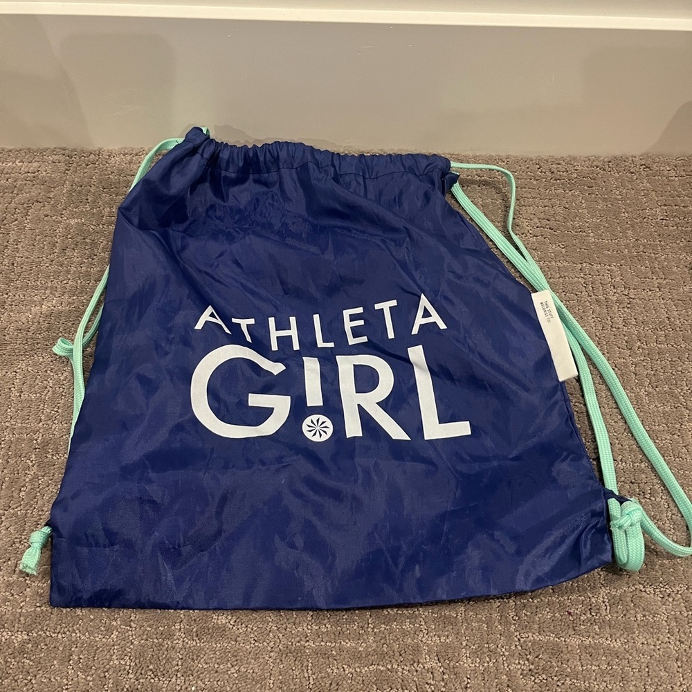 ATHLETA GIRL Blue Sac Drawcord Backpack Sport Bag Cinch Sack ~ EUC